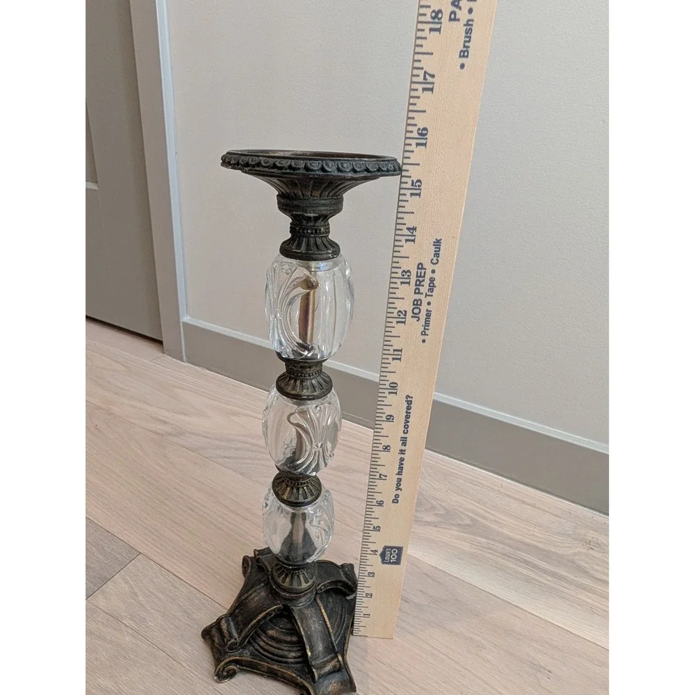 Vintage Inspired Bronze & Glass Pillar Candle Holder | 16